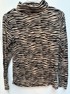 LOFT Black and Tan Zebra-Print Turtleneck Top
